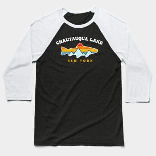Chautauqua Lake New York NY Retro Sunet Fishing Baseball T-Shirt
